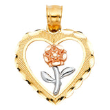 14K 3C Heart with Rose Pendant (PT1943)