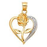 14K 2T Heart with Rose Pendant (PT1944)
