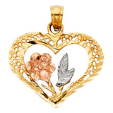 14K 3C Heart with Rose Pendant (PT1945)