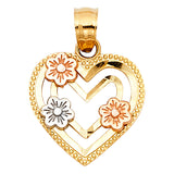14K 3C Heart with Flower Pendant (PT1946)