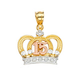 14K 3C 15 Years CZ Crown Pendant (PT2147)