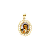 14KY Guadalupe Picture Oval Medal On Mother of Pearl (PT2518)