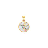 14KY Humming Bird Round Medal On Mother of Pearl (PT2519)