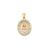 14K 3C CZ Oval Nuestra Boda Pendant with Jesus (PT2524)