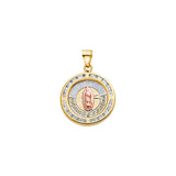 14K 3C CZ Round 15 Anos Pendant with Guadaupe (PT2526)