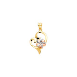 14K 3C Heart Pendant with Hawaiian Flower (PT2547)