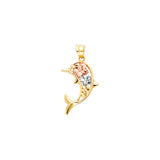 14K 3C Hawaiian Flower Dolphin Pendant (PT2549)