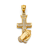 14KY CZ Praying Hand with Cross Pendant (PT2625)