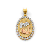 14K 3C CZ Oval Baptism Pendant (PT2635)