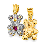 14K 2T CZ Red Heart Teddy Bear Pendant (PT2651)