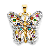 14K 2T Multi Color CZ Big Butterfly Pendant (PT2664)