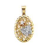 14K 3C CZ Oval Pendant with Butterfly (PT2670)