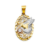 14K 3C CZ Oval Pendant with Hummingbird (PT2674)