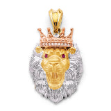 14K 3C CZ Lion Face with Crown Pendant (PT2678)