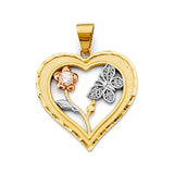 14K 3C Heart with Flower & Butterfly Pendant (PT2926)