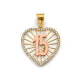 14K 2T CZ Heart 15 Years Pendant (PT2970)
