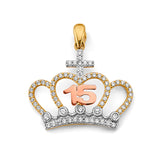 14K 3C CZ Crown 15 Years Pendant (PT2973)