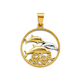 14K 2T Round Dolphin Pendant (PT3022)