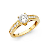 Gold CZ and Block Engagement Ring