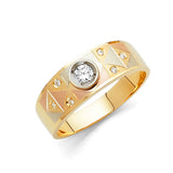 Unisex Tri-Colored Crystal Cross CZ Wedding Band + Engagement Ring