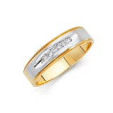 Unisex Two-Toned Diagonal CZ Lines Wedding Band Trio Set + Engagement Ring