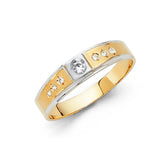 Unisex Two-Toned Textured CZ Wedding Band Trio Set + Engagement Ring