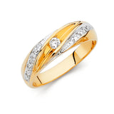 Unisex Two-Toned Textured Circle with Diamond Design CZ Wedding Band + Engagement Ring