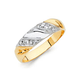 Unisex Two-Toned Repetative 3D CZ Wedding Band + Engagement Ring