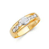 Unisex Two-Toned rounded Swirl CZ Wedding Band Trio Set + Engagement Ring