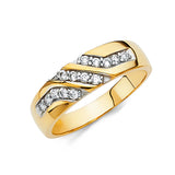 Unisex Two-Toned Gold Bold Diagonal CZ Wedding Band + Engagement Ribg