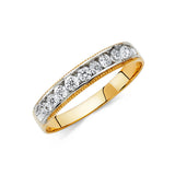 Unisex Gold Stacked CZ Wedding Band Trio Set + Engagement Ring