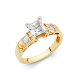 14KY Princess CZ Engagement Ring with Princess Baguette Side (RG741)