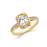 Gold Long Rectangle CZ Small Engagement Ring