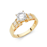 14KY Round CZ Engagement Ring with Princess Baguette Side (RG750)