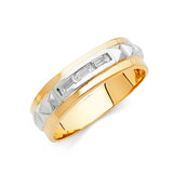 Unisex Two-Toned Boardered Squared CZ Wedding Band Trio Set + Engagement Ring