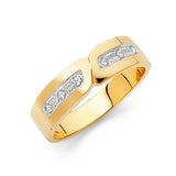 Unisex Two-Toned Single Polished Line CZ Wedding Band Tri Set + Engagement Ring