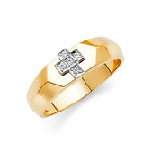 Unisex Two-Toned Middle Cross CZ Weding Band Trio Set + Engagement Ring