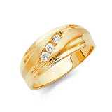 Unisex Two-Tone White Gold Lines CZ Wedding Band + Engagement Ring