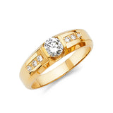 Unisex Two-Toned Regular CZ Weddings Band Trio-Set + Engagement Ring