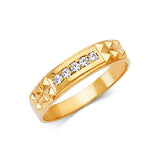 Unisex Two-Toned Square CZ and Textured Weding Band Trio Set + Engagement Ring