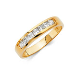 Unisex Gold Seperated CZ Wedding Band Trio Set + Engagement Ring