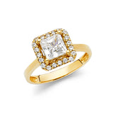 Gold CZ Boardered Square Engagement Ring