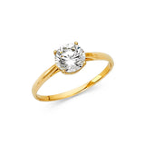 Gold Square Detail Shiny Classic CZ Engagement Ring