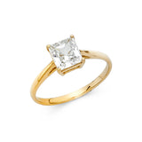 Gold Thin Classic One Square CZ Engagement Ring