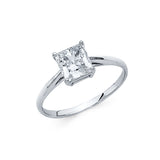 Gold Thin Classic One Square CZ Engagement Ring