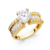 Gold Thick CZ Bordered Engagement Ring