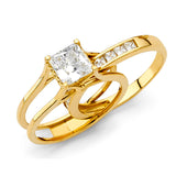 Gold Two Finger Squared CZ Engagement Riing