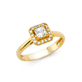 Gold CZ Boardered Square Small Engagement Ring