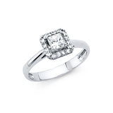 Gold CZ Boardered Square Small Engagement Ring