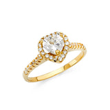 Gold Small Framed Heart Shape CZ Engagement Ring